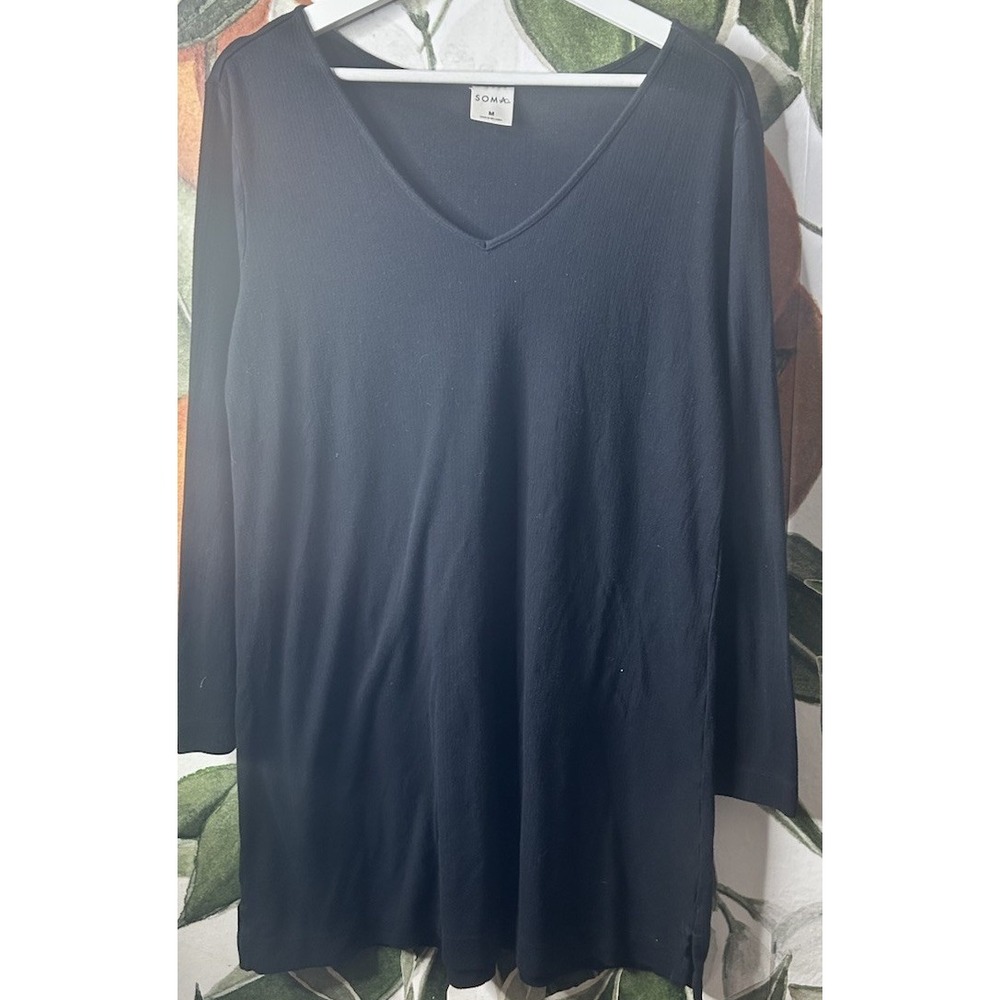 Soma Womens Sleep Shirt Nightgown Medium Black Short Sleeve Stretch House‎ Dress